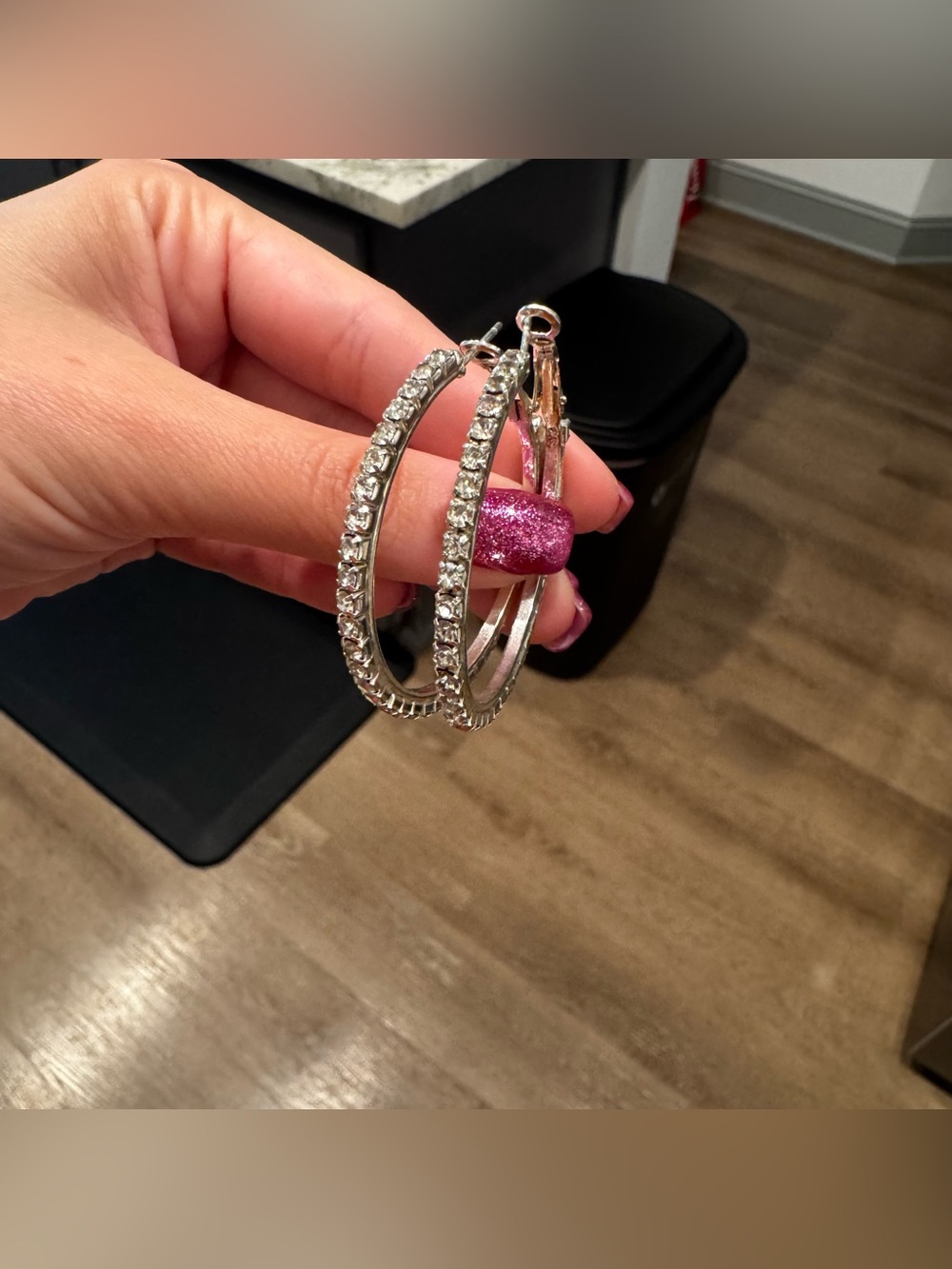Silver Crystal Hoop Earrings - Sparkling Rhinestone Accent
